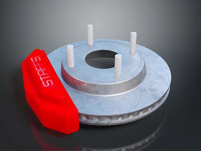 High Performance Automotive Brake Disc With Red Pad STOP Lettering And Silver Bolts 3d model