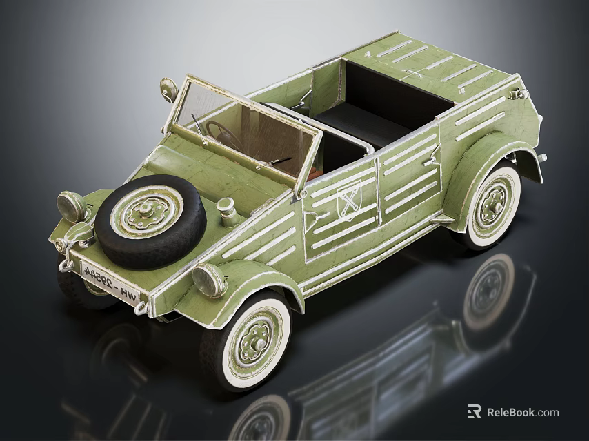 Vintage Green Open Top Utility Vehicle Model With Striped Body And White Wheels 3d model