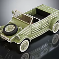 Vintage Green Open Top Utility Vehicle Model With Striped Body And White Wheels 3d model
