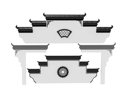 Traditional Chinese Architectural Decorative Elements With Ornate Eaves And Intricate Carvings 3d model