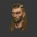 Detailed 3D Game Movie Character Head Model With Braided Hair And Serious Facial Expression