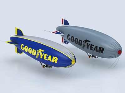 Good Year Blimps In Blue And Gray With Yellow Red Accent Details 3d model