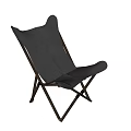 Black Leather Leisure Chair With Modern Butterfly Backrest And Crossed Metal Frame