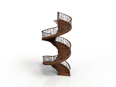 Architectural Design Of Elegant Wooden Spiral Staircase With Decorative Metal Railings 3d model
