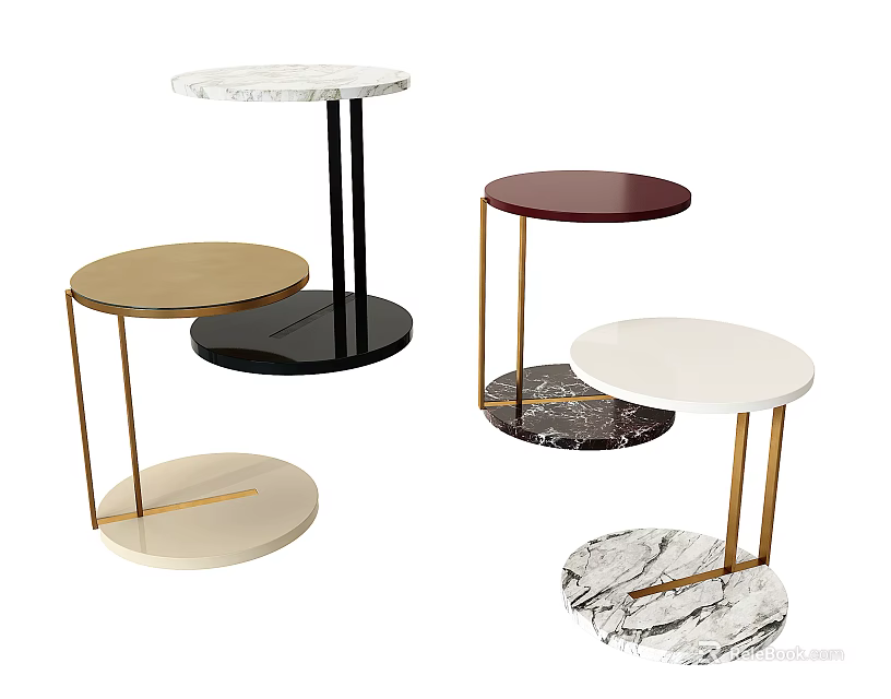 Modern Round Coffee Tables With Marble Tops And Metal Frames In Various Colors 3d model 