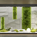 Indoor Miniature Garden Features With Green Moss Walls White Stones Rabbit Figurines And Round White Lamps