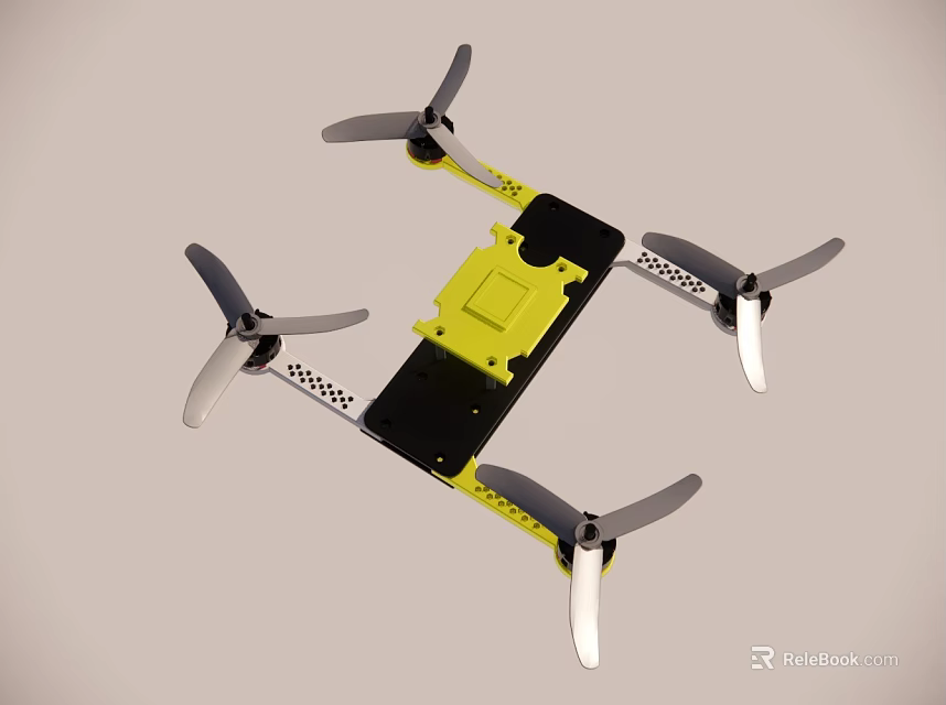 Yellow Black Quadcopter Drone With Four Propellers And Compact Body Structure 3d model