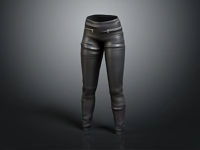 Black Leather Pants With High Waist And Zipper Detail Slim Fit Design 3d model