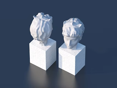 Modern Decorative Sculpture Set Two White Head Figurines on Cube Bases 3d model