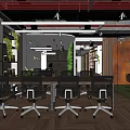Modern Meeting Room Interior With Long Table Black Office Chairs Green Plants And Wooden Flooring