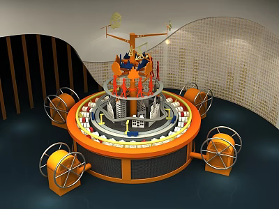 Orange Circular Device With Central Structure And Surrounding Wheels Equipment Console 3d model