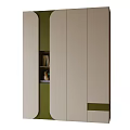 Modern Beige Green Wardrobe Design With Multiple Doors Open Compartment And Books
