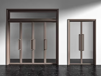 Modern Interior Double Doors Featuring Glass Panels And Sleek Metal Frame Design 3d model