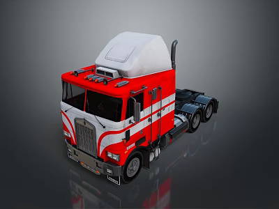 Red and White Semi Truck With Shiny Exterior And Modern Cab Design 3d model