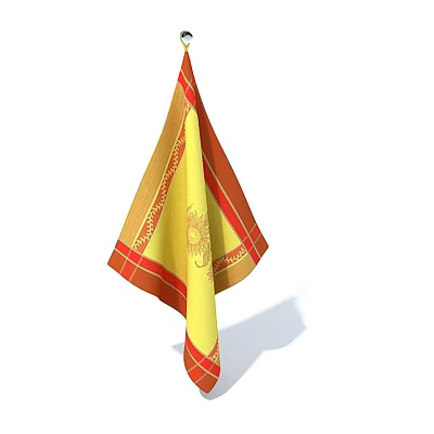 Decorative Yellow Household Napkin For Daily Use With Red Stripes And Central Pattern 3d model