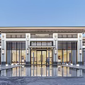 Modern Traditional Sales Office Building With Glass Curtain Wall And Water Reflection Pool
