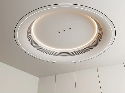 Modern Circular Ceiling Design with Recessed LED Lighting and Decorative Lines 3d model