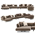 Modern Brown Sectional Sofa With Plush Cushions And Modular Living Room Layout 3d model