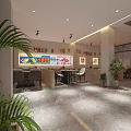 Modern Restaurant Interior With Colorful Menu Display Tables Chairs And Indoor Plants