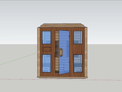 Elegant Modern Wooden Shower Sauna Cabin With Blue Door And Windows 3d model