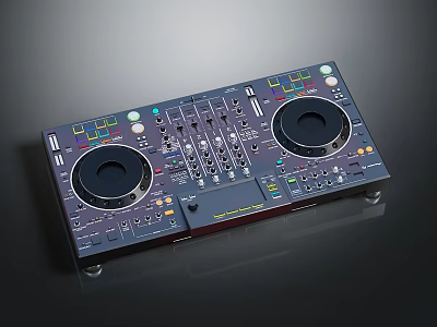 Professional DJ Mixer With Modern Electronic Control Panel Colorful Buttons Knobs And Dual Platters 3d model