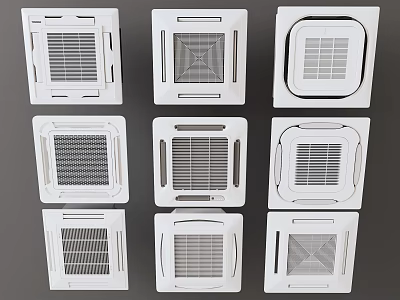 White Air Conditioner Fans With Various Modern Designs For Indoor Ceiling Installation 3d model