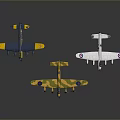 Vintage Model Airplanes in Various Colors Featuring Roundels on 3d model