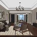 Modern Living And Dining Room With Wooden Floors Sofa Dining Table And Wall Art