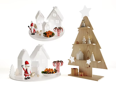 Festive Christmas Decorative Ornament Set with Santa Houses Wooden Tree Star and Candy Canes Gifts 3d model