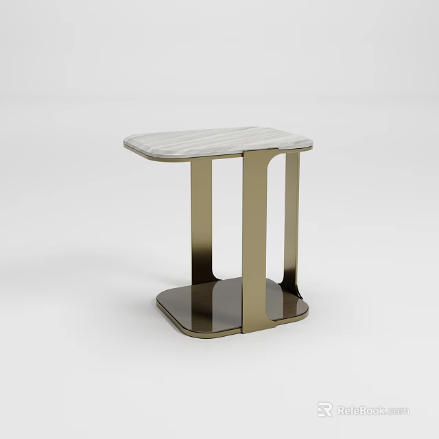 Stylish Modern Corner Table With Marble Top And Gold Metal Legs For Living Room 3d model 