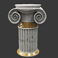 Ornate Classical Column With Spiral Volutes Fluted Shaft Marble Texture And Golden Band