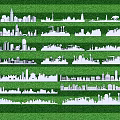 White Outline School Building Silhouettes Arranged in Multiple Rows on Green Background 3d model