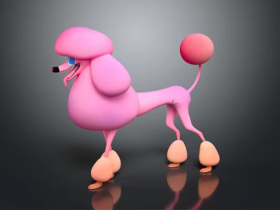 Playful Pink Poodle 3D Model With Curly Coat And Fluffy Tail 3d model