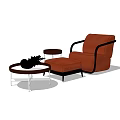 Modern Orange Single Sofa with Black Armrests Ottoman and Side Table 3d model