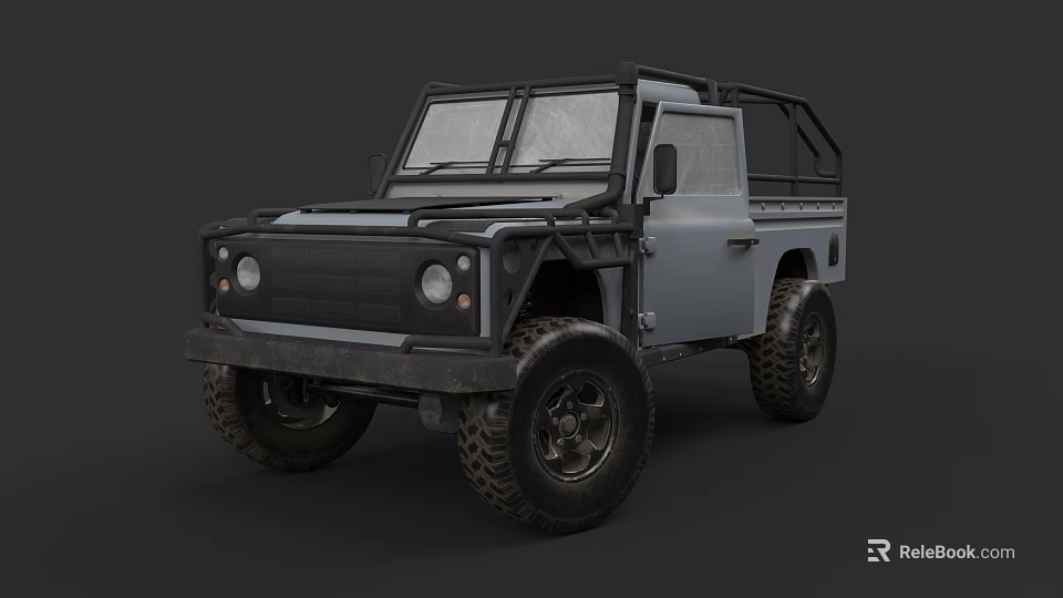 Rugged Off Road Vehicle With Black Front Bumper Large Tires Gray Body And Roof Rack 3d model 