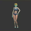 Game and Movie 3D Character Model With Orange Hair Purple Sports Bra Shorts Standing Pose