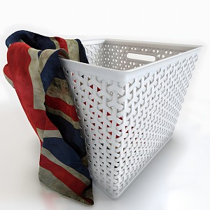 Clothes basket plastic basket white frame rag 3d model