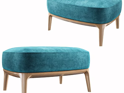 Modern Teal Velvet Upholstered Ottoman With Comfortable Design And Wooden Legs 3d model