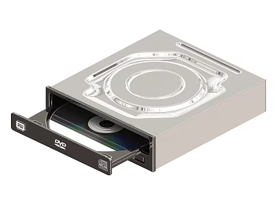 Silver External DVD Optical Drive With Open Tray And Disc Inside 3d model
