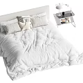 Modern Double Bed Interior With White Fluffy Quilt Pillows And Bedside Table 3d model