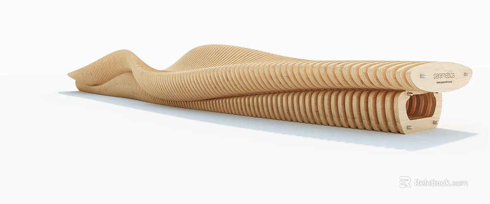 Wooden Outdoor Chair With Wavy Curved Design For Modern Garden Patio Seating 3d model 