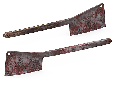 Two Vintage Rusted Metal Axes With Textured Blades And Wooden Handles 3d model