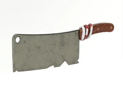 Decorative Knife Ornament With Metal Blade Hole Wooden Handle Red White Rope Wrapped Serrated Edge 3d model
