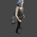 Young Woman With Blue Hair And Glasses Wearing Striped Tank Top Black Pants And Backpack