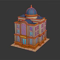 Elegant Fashion Themed Building With Blue Dome Orange Accents Arched Windows And Classic Design