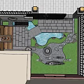 Serene Courtyard Garden Design With Green Plants Water Pond Stone Path And Seating Area