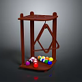 Brown Wooden Billiard Ball Display Rack With Colorful Balls And Geometric Frame