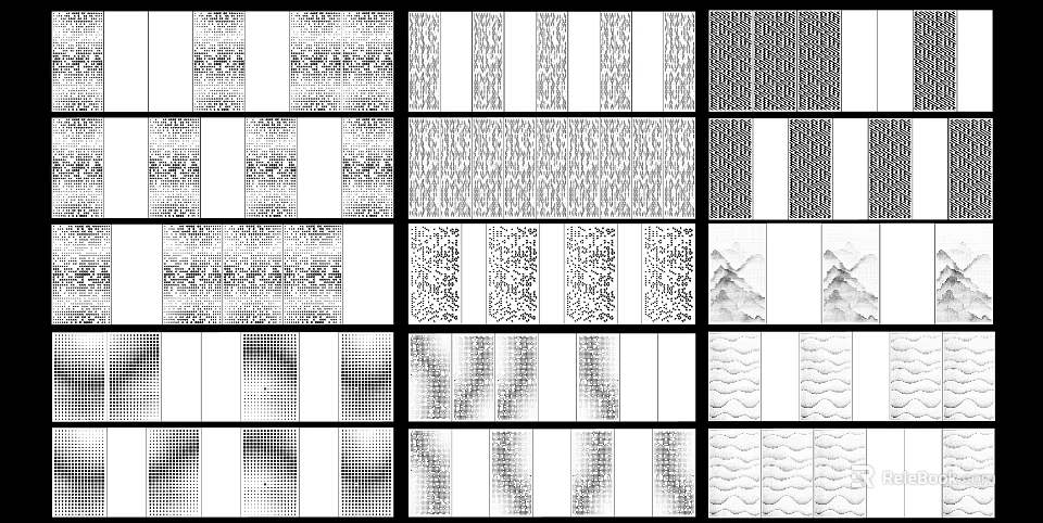 Various Black And White Texture Patterns With Different Design Elements 3d model 