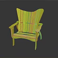 Yellow Wooden Armchair With Wide Backrest And Armrests On Dark Background With Reflection