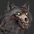 Horror Wolf Head With Skull Features Glowing Yellow Eyes Sharp Teeth And Bloodstains